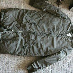 Long Olive Bomber Jacket